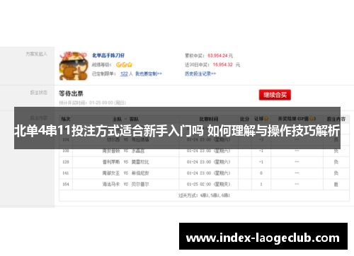 北单4串11投注方式适合新手入门吗 如何理解与操作技巧解析