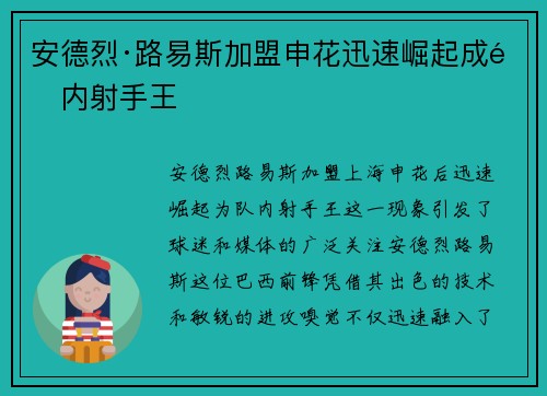 安德烈·路易斯加盟申花迅速崛起成队内射手王 安德烈·路易斯加盟申花迅速崛起成队内射手王