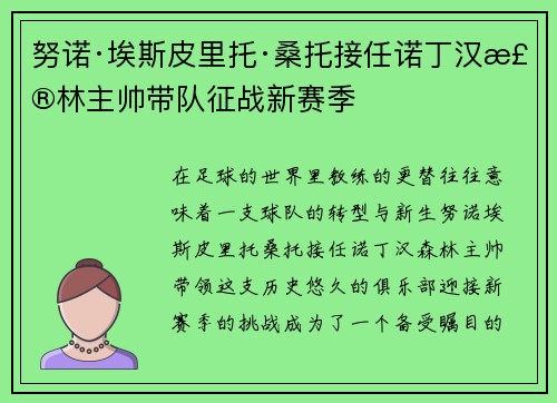 努诺·埃斯皮里托·桑托接任诺丁汉森林主帅带队征战新赛季 努诺·埃斯皮里托·桑托接任诺丁汉森林主帅带队征战新赛季