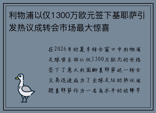 利物浦以仅1300万欧元签下基耶萨引发热议成转会市场最大惊喜